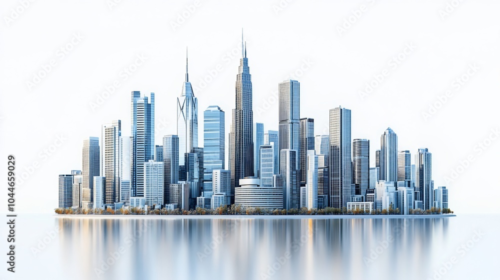 3d render of modern city skyline featuring towering skyscrapers and sleek office buildings with detailed architectural elements displayed against a clean isolated white background 3d render of modern city skyline featuring towering skyscrapers and sleek office buildings with detailed architectural elements displayed against a clean isolated white background