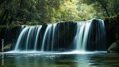 Cascading Serenity: A Tranquil Waterfall in Nature's Embrace