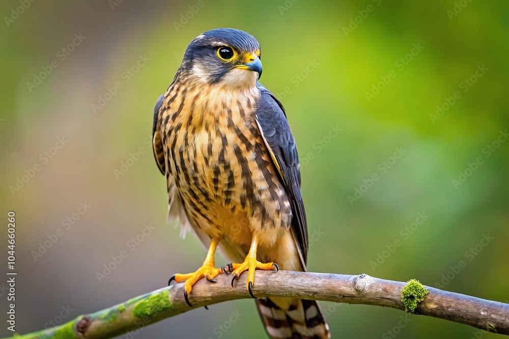 Symmetrical Merlin Falco columbarius perching on branch Symmetrical Merlin Falco columbarius perching on branch