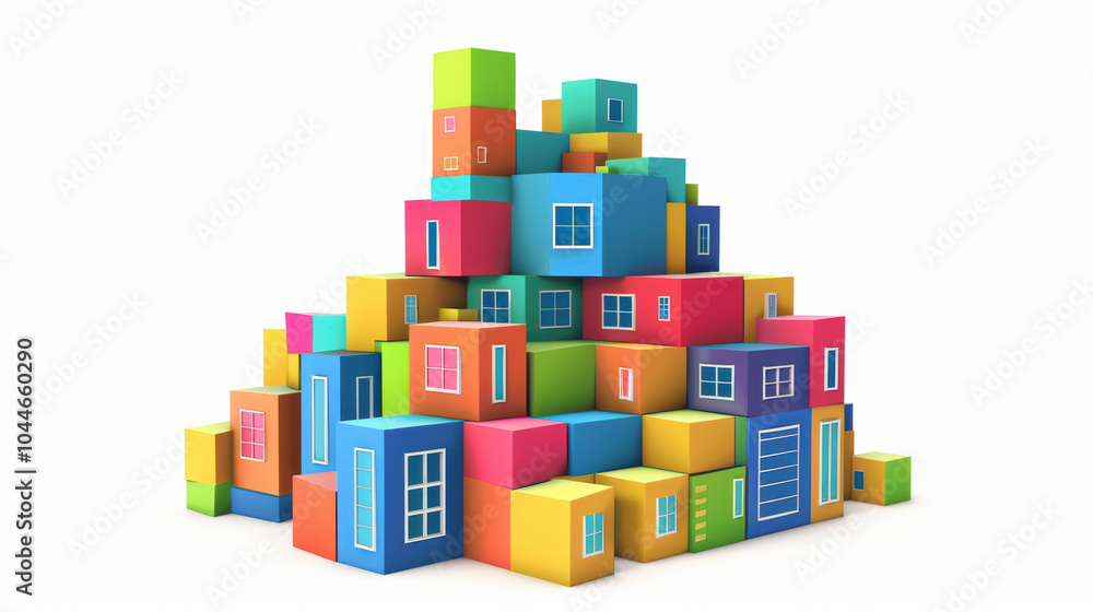 Colorful building blocks stacked in playful arrangement, creating vibrant and imaginative structure. This design evokes creativity and fun, perfect for childrens playtime Colorful building blocks stacked in playful arrangement, creating vibrant and imaginative structure. This design evokes creativity and fun, perfect for childrens playtime