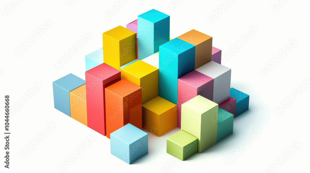 Colorful geometric shapes create vibrant and playful arrangement, showcasing various sizes and hues. This composition evokes sense of creativity and fun, perfect for design and educational themes Colorful geometric shapes create vibrant and playful arrangement, showcasing various sizes and hues. This composition evokes sense of creativity and fun, perfect for design and educational themes