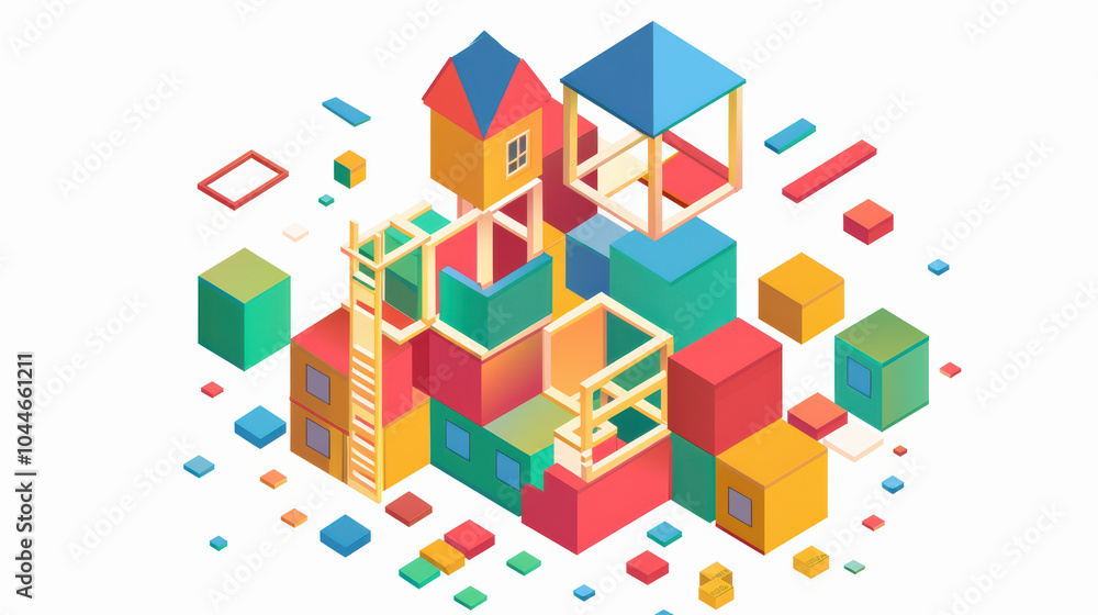 Colorful building blocks and structures create playful scene, showcasing creativity and imagination in design. vibrant colors and geometric shapes evoke sense of fun and exploration Colorful building blocks and structures create playful scene, showcasing creativity and imagination in design. vibrant colors and geometric shapes evoke sense of fun and exploration