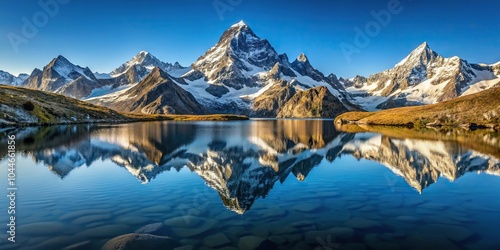 Symmetrical Monviso reflected in clear waters of lake