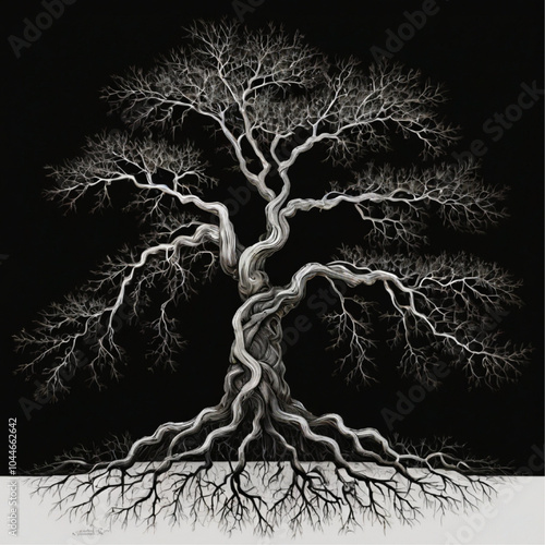 dramatic detailed silhouette of a large spreading oak tree.Tree Oak Linden Tree royalty-free stock illustration.A drawing of a tree with the word tree on it.