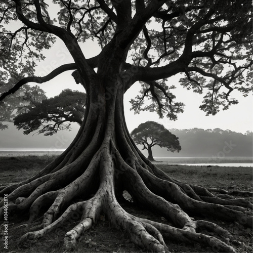 dramatic detailed silhouette of a large spreading oak tree.Tree Oak Linden Tree royalty-free stock illustration.A drawing of a tree with the word tree on it.