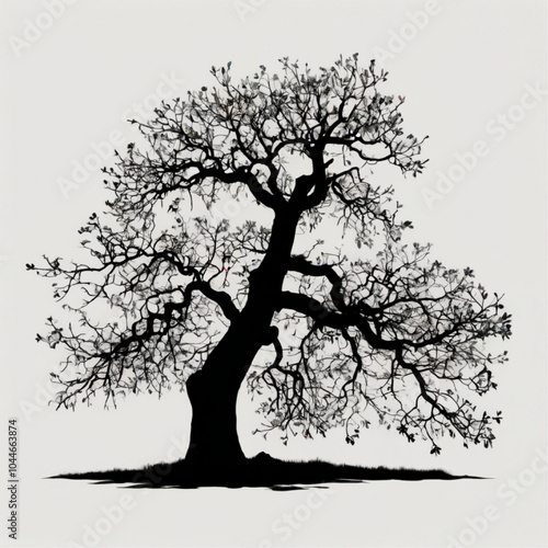 dramatic detailed silhouette of a large spreading oak tree.Tree Oak Linden Tree royalty-free stock illustration.A drawing of a tree with the word tree on it.