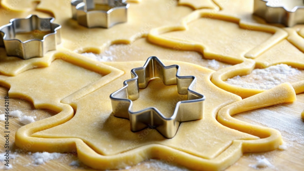 Close-up of cutting out bell shapes from pastry dough for Linzer Christmas cookies, Linzer, Christmas, cookies, baking Close-up of cutting out bell shapes from pastry dough for Linzer Christmas cookies, Linzer, Christmas, cookies, baking