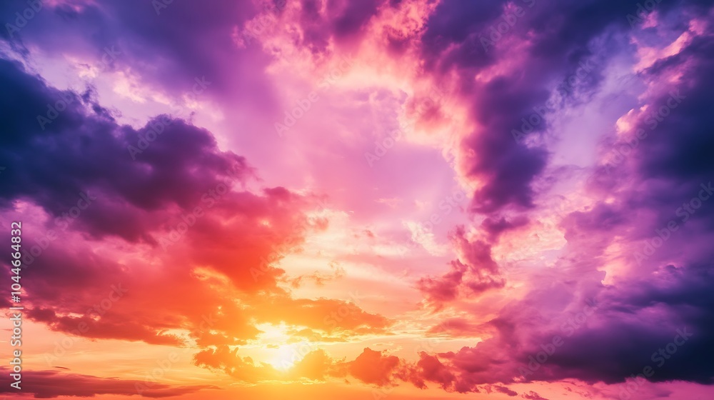 Beautiful evening sky mystical purple lights on cloud shades, cloudscape in great sky landscape view, shining lights on vast sky Beautiful evening sky mystical purple lights on cloud shades, cloudscape in great sky landscape view, shining lights on vast sky