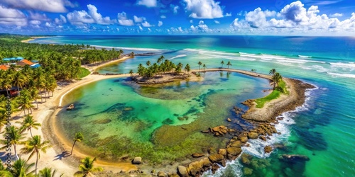 Aerial view of Porto de Galinhas beaches with natural pools, perfect for a vacation in Pernambuco