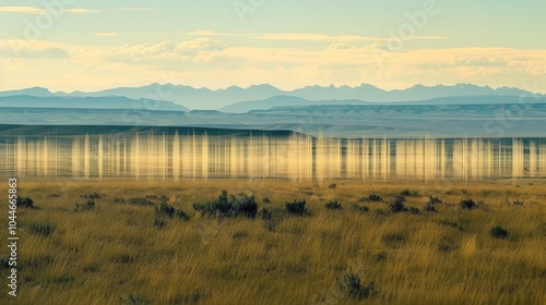 Sound waves radiating across a serene landscape, symbolizing the interconnectedness and harmony of natural and auditory elements.