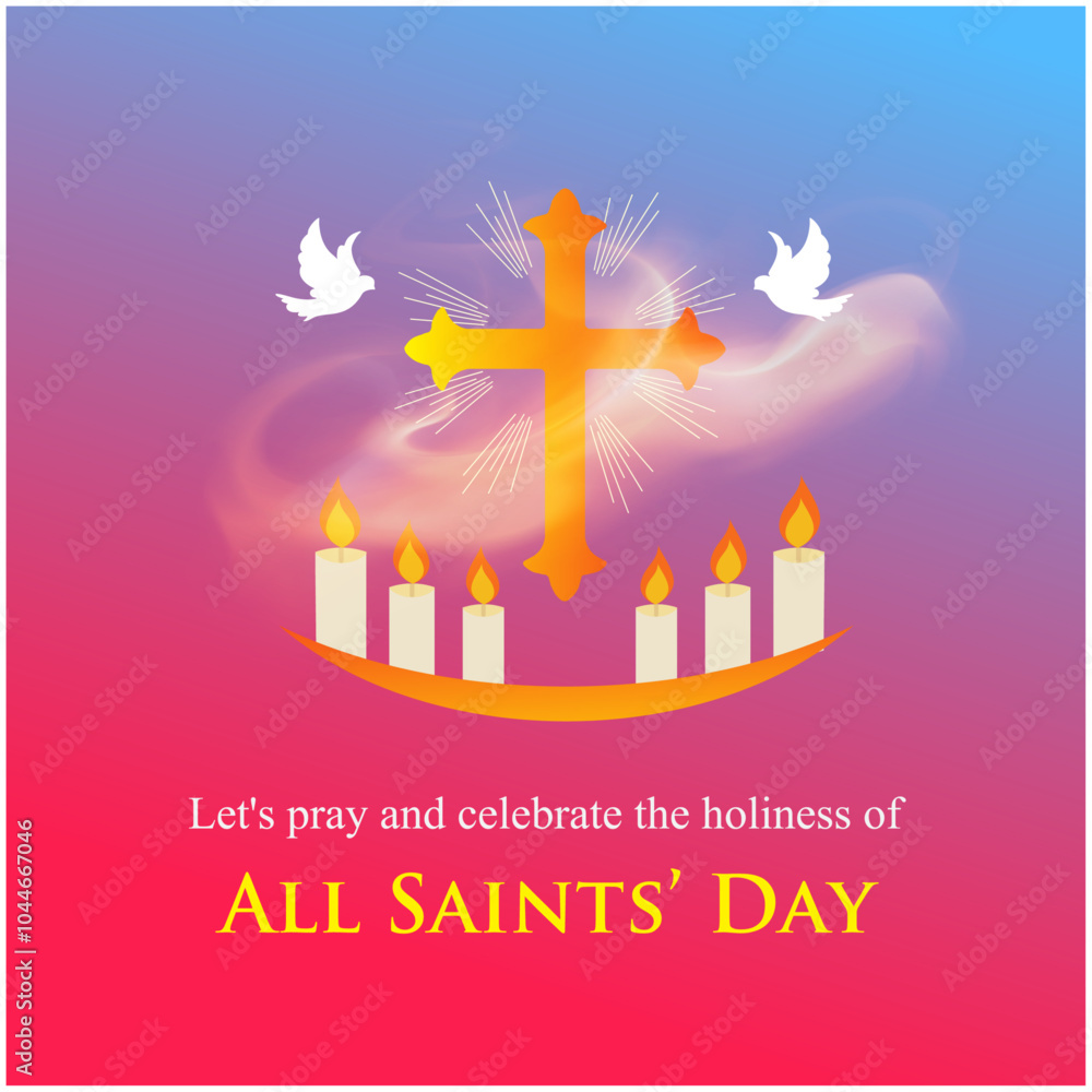 All Saints Day Celebrations, November 1st. Social Media Post, Postcard Template Design. Holy spirit, Dove, Candle All Saints Day Celebrations, November 1st. Social Media Post, Postcard Template Design. Holy spirit, Dove, Candle