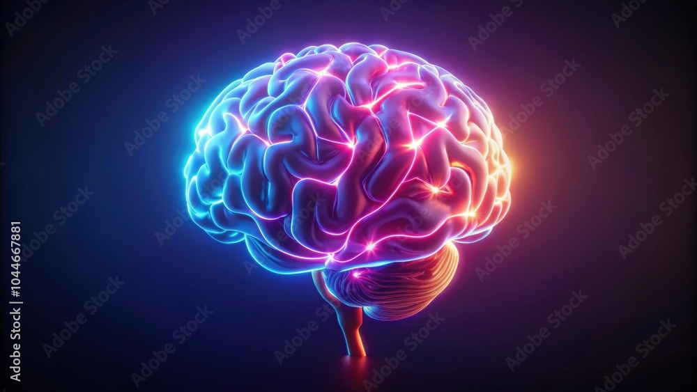 Illuminated neon brain glowing on a dark background, neon, illuminated, brain, concept, intelligence, creativity Illuminated neon brain glowing on a dark background, neon, illuminated, brain, concept, intelligence, creativity