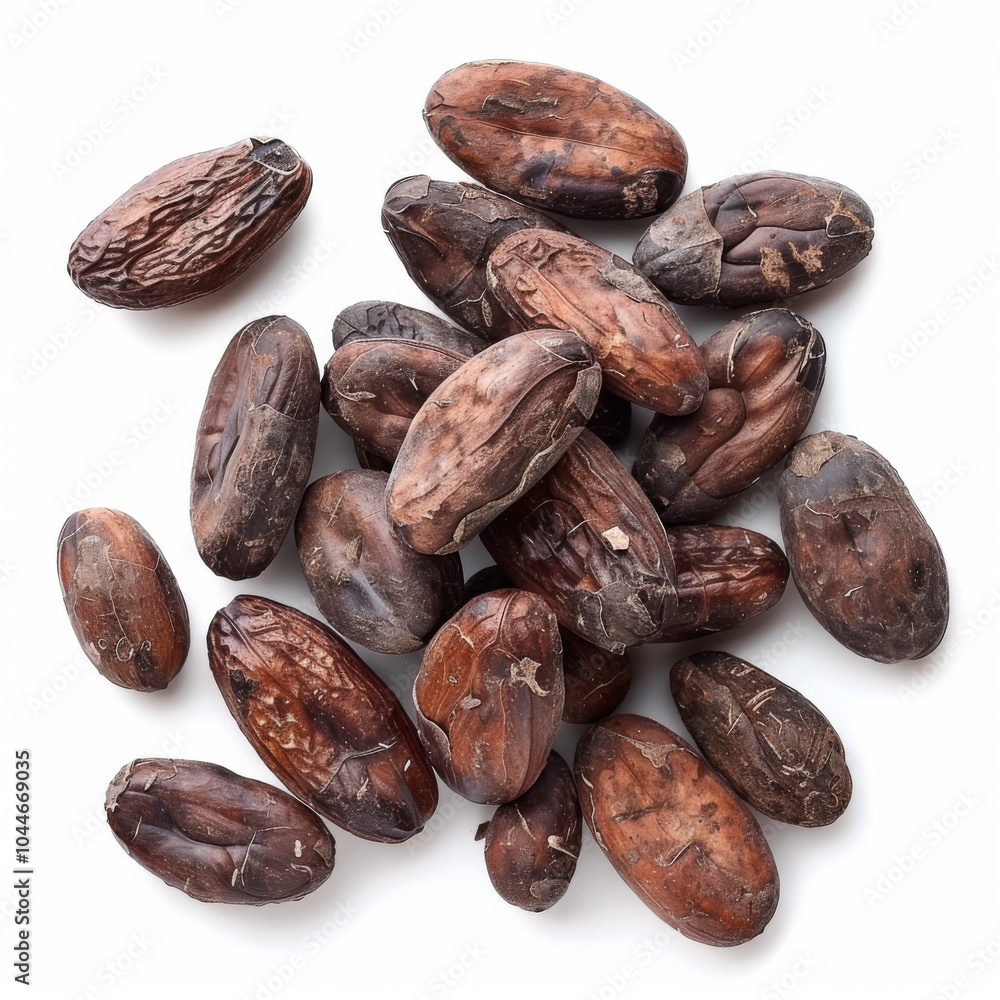 Isolated of cocoa, Brown roasted cocoa beans seeds isolated, cocoa bean isolate, white background, bean isolated on white Isolated of cocoa, Brown roasted cocoa beans seeds isolated, cocoa bean isolate, white background, bean isolated on white