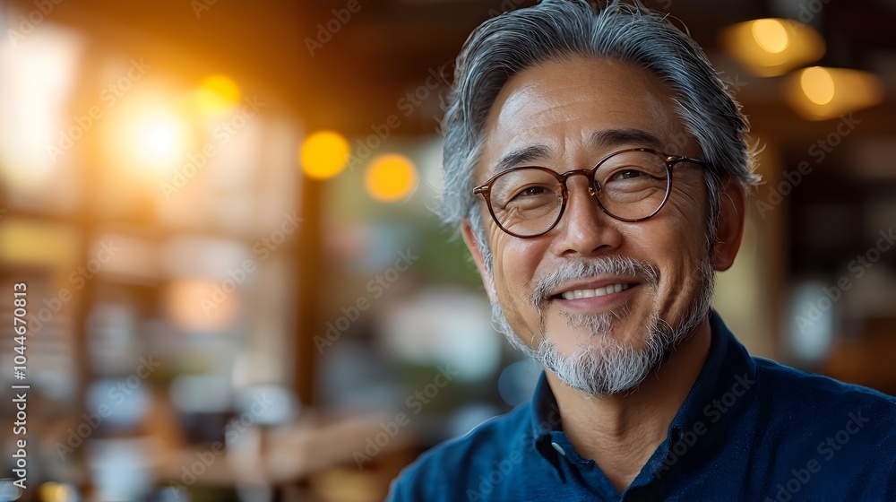 A contented man in glasses smiling as he sits back and enjoys the warm natural sunlight filling the room around him This peaceful reflective moment captures a sense of calm comfort and well being A contented man in glasses smiling as he sits back and enjoys the warm natural sunlight filling the room around him This peaceful reflective moment captures a sense of calm comfort and well being
