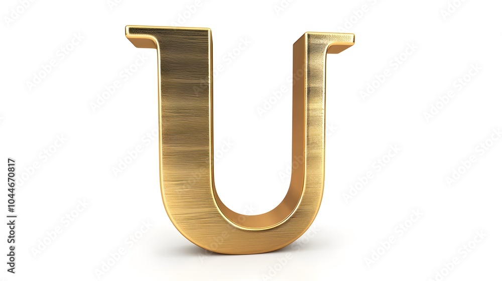 The 3D letter 'U' crafted from newly brushed gold, in a serif font, standing upright and isolated on a transparent white background The 3D letter 'U' crafted from newly brushed gold, in a serif font, standing upright and isolated on a transparent white background