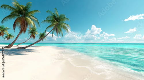 Basic 3D illustration of a lush tropical beach with turquoise water