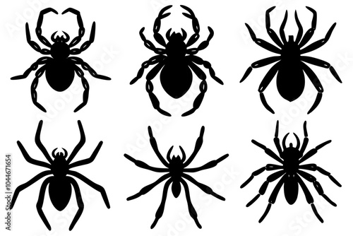 set of black spider silhouette, spider icon vector bundle, halloween spider set