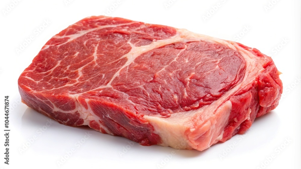 Symmetrical single raw beef steak isolated on white background Symmetrical single raw beef steak isolated on white background