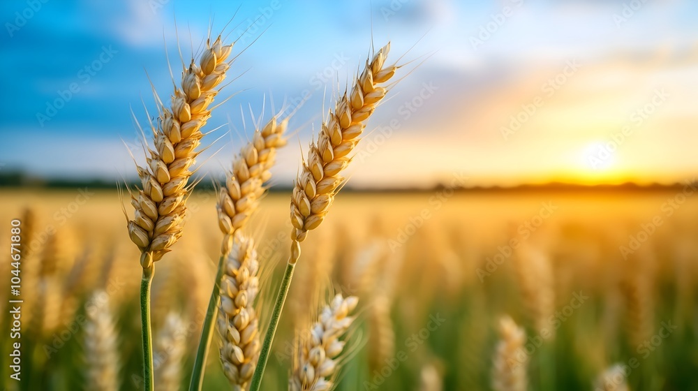 Vast expanse of golden wheat fields swaying under the warm glow of the setting sun creating a tranquil and serene pastoral landscape Vast expanse of golden wheat fields swaying under the warm glow of the setting sun creating a tranquil and serene pastoral landscape