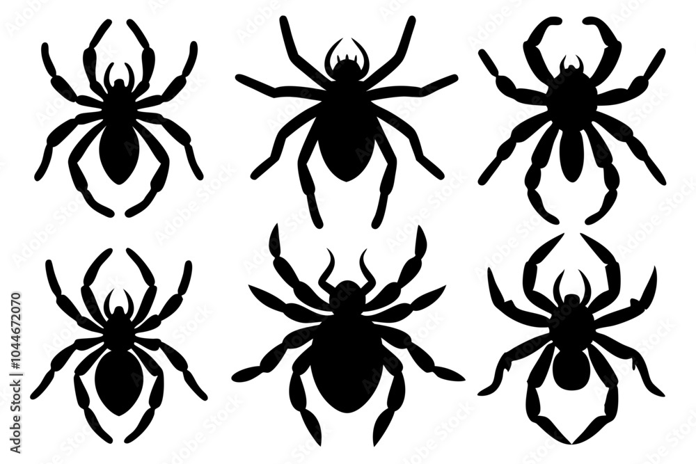 set of black spider silhouette, spider icon vector bundle, halloween spider set set of black spider silhouette, spider icon vector bundle, halloween spider set