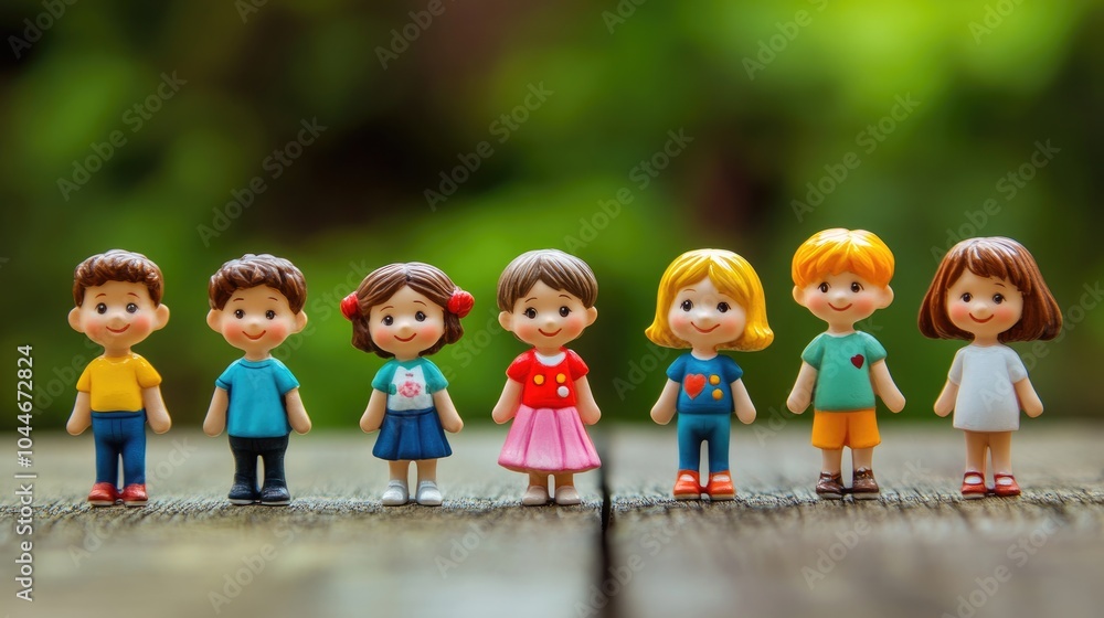Charming assorted figurines of children or people with ample empty space for text Charming assorted figurines of children or people with ample empty space for text