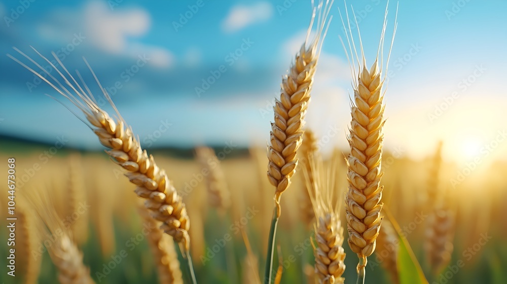 Picturesque wheat fields bathed in the warm glow of the setting sun with the golden stalks swaying gently in the evening breeze creating a serene and peaceful pastoral landscape Picturesque wheat fields bathed in the warm glow of the setting sun with the golden stalks swaying gently in the evening breeze creating a serene and peaceful pastoral landscape