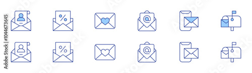 Mail icon set in two styles, Duotone and Thin Line style. Editable stroke. email, envelope, mail, mailbox