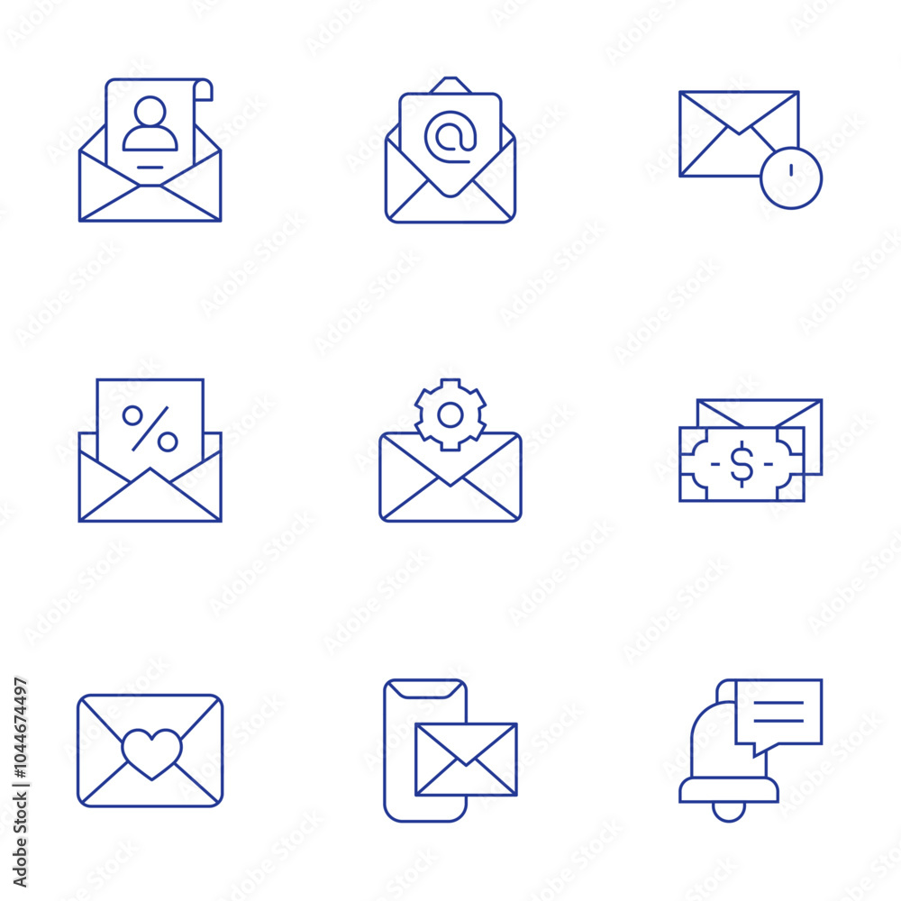 Mail icons set. Thin Line style, editable stroke. email, envelope, mail, notification, salary Mail icons set. Thin Line style, editable stroke. email, envelope, mail, notification, salary
