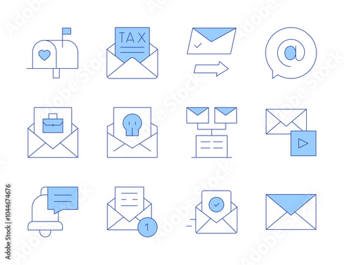 Mail icons. Line Duotone style, editable stroke. confirmation, emails, hired, receive, mailbox, notification, at, email marketing, mail, tax, email, envelope