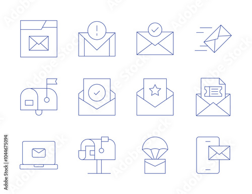 Mail icons. Thin Line style, editable stroke. email, postbox, letter, marketing, mail, mailbox, sms, invitation, success