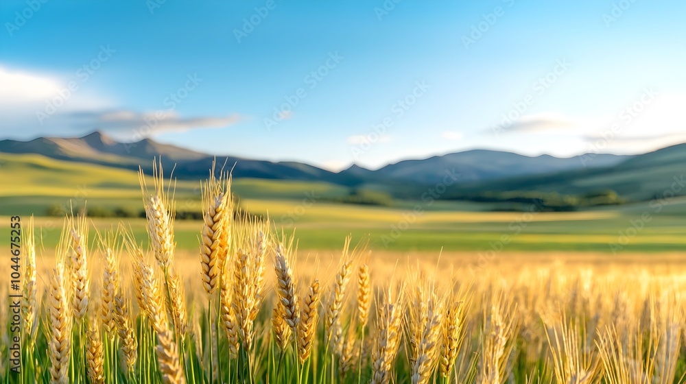 Serene wheat fields gently swaying in the evening breeze under a warm golden sky The lush stalks undulate in a peaceful natural rhythm creating a calming picturesque landscape Serene wheat fields gently swaying in the evening breeze under a warm golden sky The lush stalks undulate in a peaceful natural rhythm creating a calming picturesque landscape