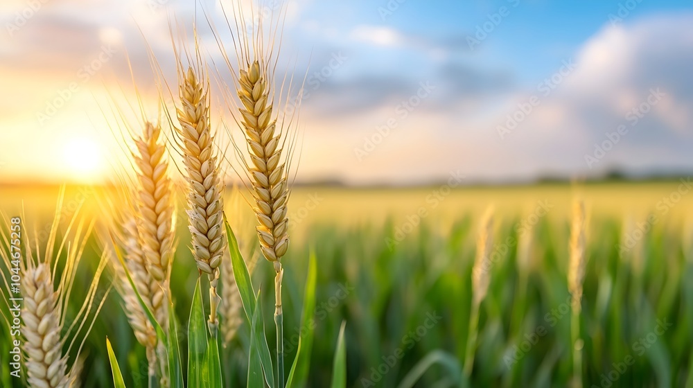 Majestic wheat fields bathed in the warm golden glow of the setting sun their tall stalks swaying gracefully in the gentle breeze creating a serene and picturesque countryside landscape Majestic wheat fields bathed in the warm golden glow of the setting sun their tall stalks swaying gracefully in the gentle breeze creating a serene and picturesque countryside landscape