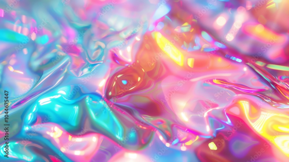 Fototapeta premium Photo of Holographic iridescent effect silk material close up. Background texture for backdrops or mapping