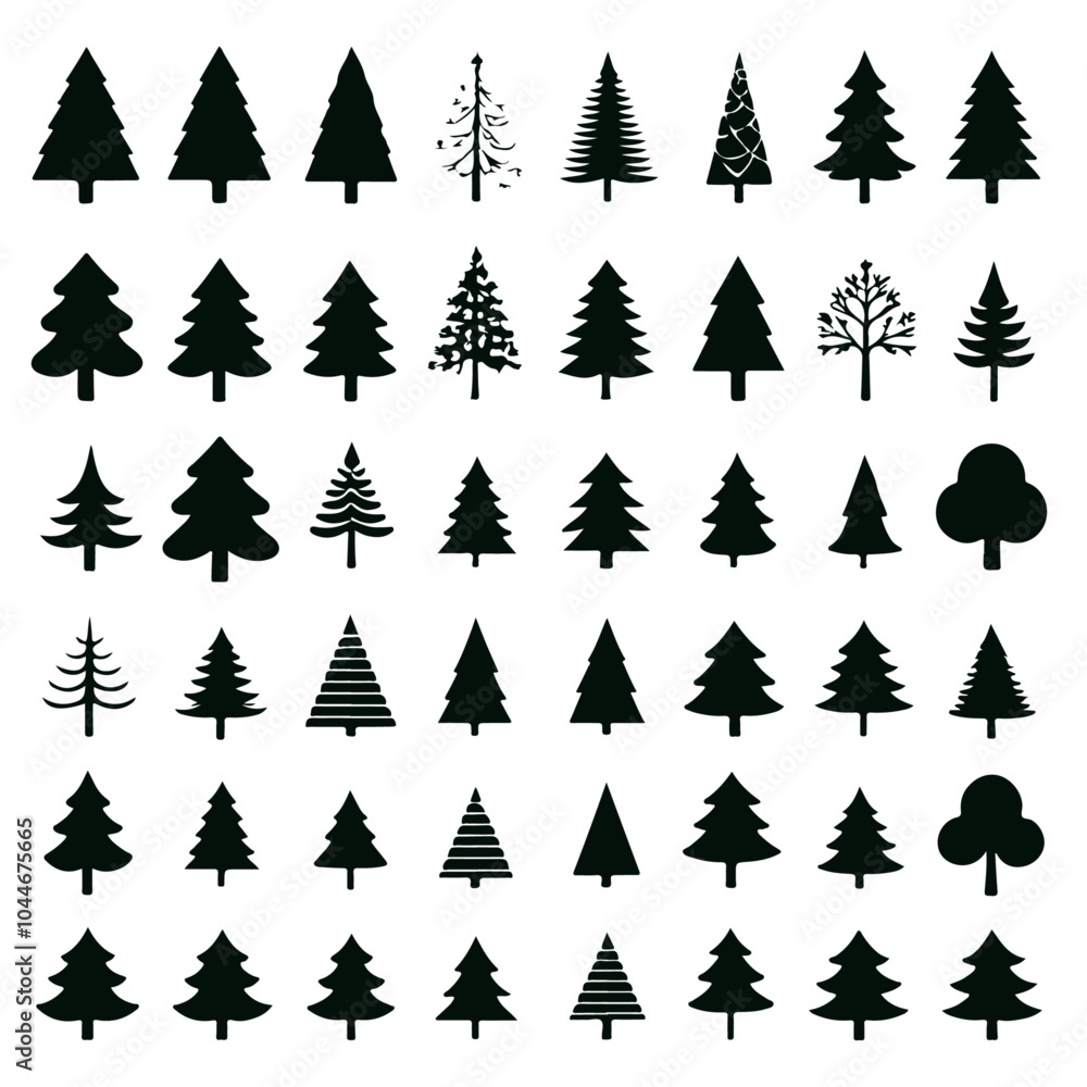 A Collection of 30 Black and White Tree Icons. A Collection of 30 Black and White Tree Icons.