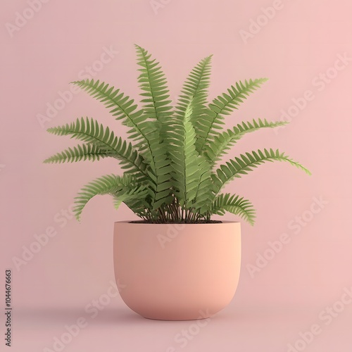 3D-rendered potted plant with exaggerated long leaves and a small blooming flower