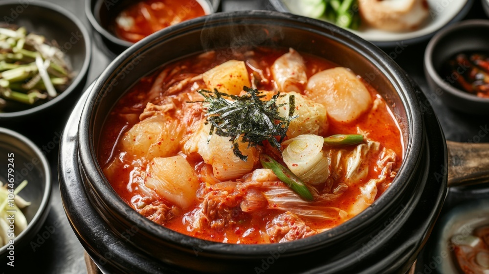 Appetizing Kimchi Side Dish on Rustic Table Setting Appetizing Kimchi Side Dish on Rustic Table Setting