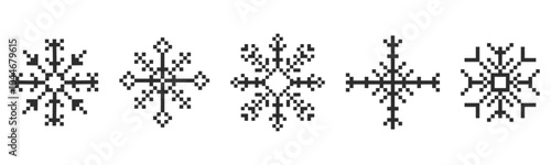 Pixel snowflake winter retro pixilated 8 bit game stamp. Holiday flake ornament. Simple crystal ornament. 