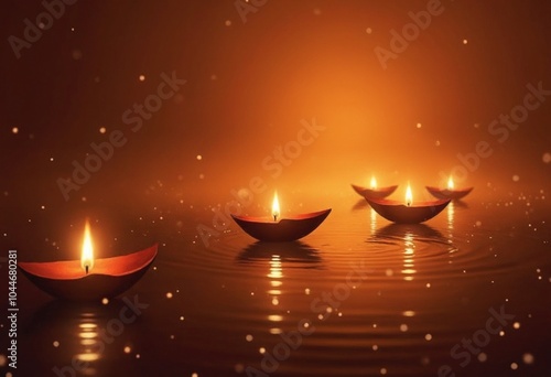 Radiant Diwali background with Diya's floating on water and reflected light effects photo