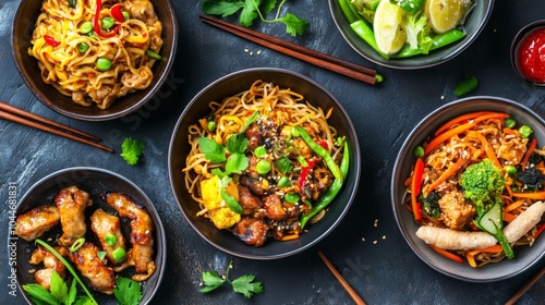 Wallpaper Mural Colorful Noodle Dishes on Rustic Table Torontodigital.ca