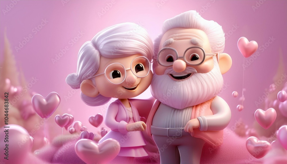 3d cute cartoonish happy retire lifestyle illustration, couple, outdoor, soft pastel hue 3d cute cartoonish happy retire lifestyle illustration, couple, outdoor, soft pastel hue