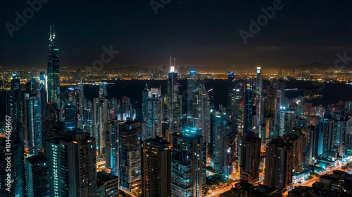 Beautiful night view of glowing skyscrapers