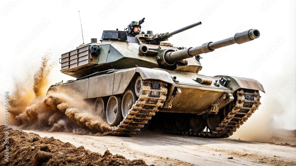 Tank armored vehicle moving across rugged terrain Tank armored vehicle moving across rugged terrain