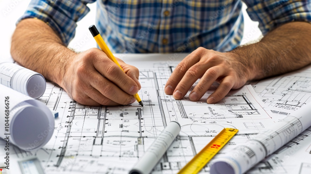 Architect Reviewing Blueprints Architect Reviewing Blueprints