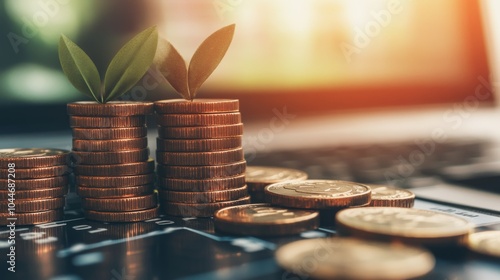 Creative Business Growth with Coins and Leaves photo