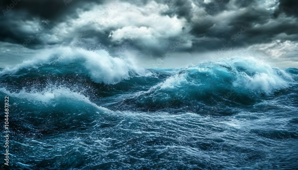 Powerful waves crashing under a stormy sky.