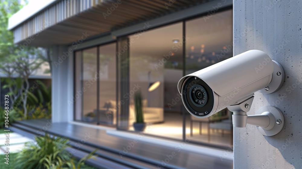 Modern Security Camera Installed on a Modern Home Modern Security Camera Installed on a Modern Home