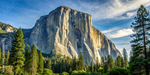 Silhouette of El Capitan rock formation with trees in foreground