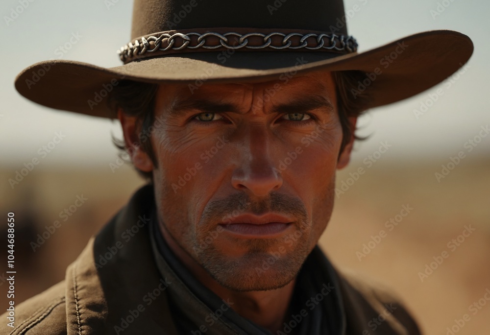 Close up portrait of a Dangerous cowboy western movie personage Close up portrait of a Dangerous cowboy western movie personage