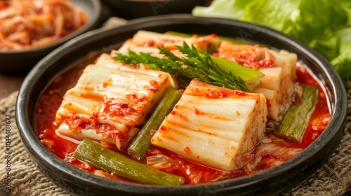 Fresh Kimchi in Rustic Table Setting with Soft Light