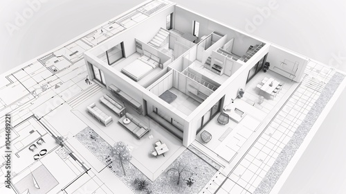 3D Model of a House on Architectural Plans